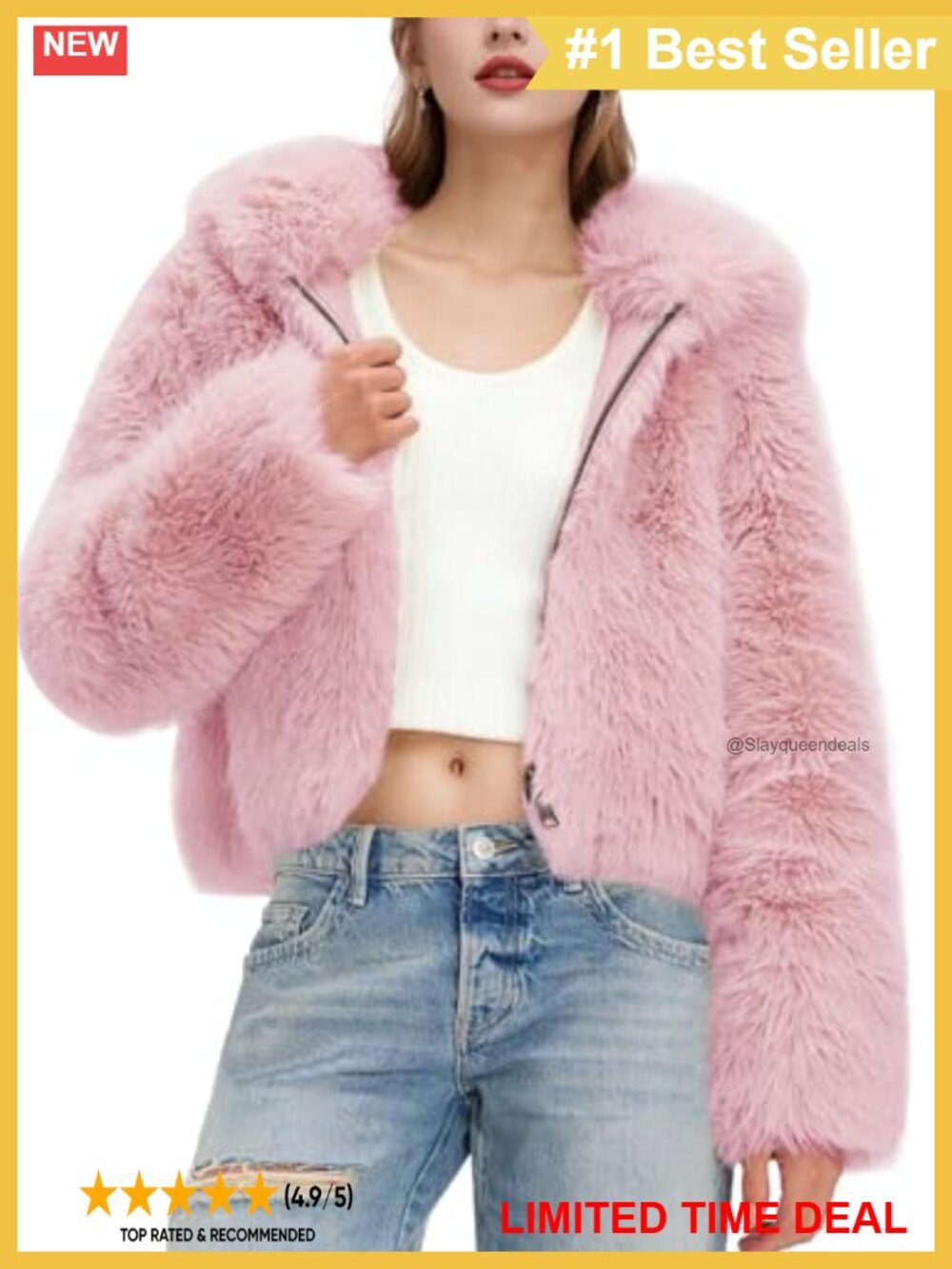 Faux Fur Cropped Hooded Zip Up Winter Coat Fuzzy Warm Jacket